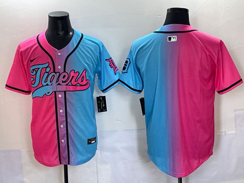 Men 2025 Detroit Tigers Blank Blue pink Game Nike MLB Jersey style 01